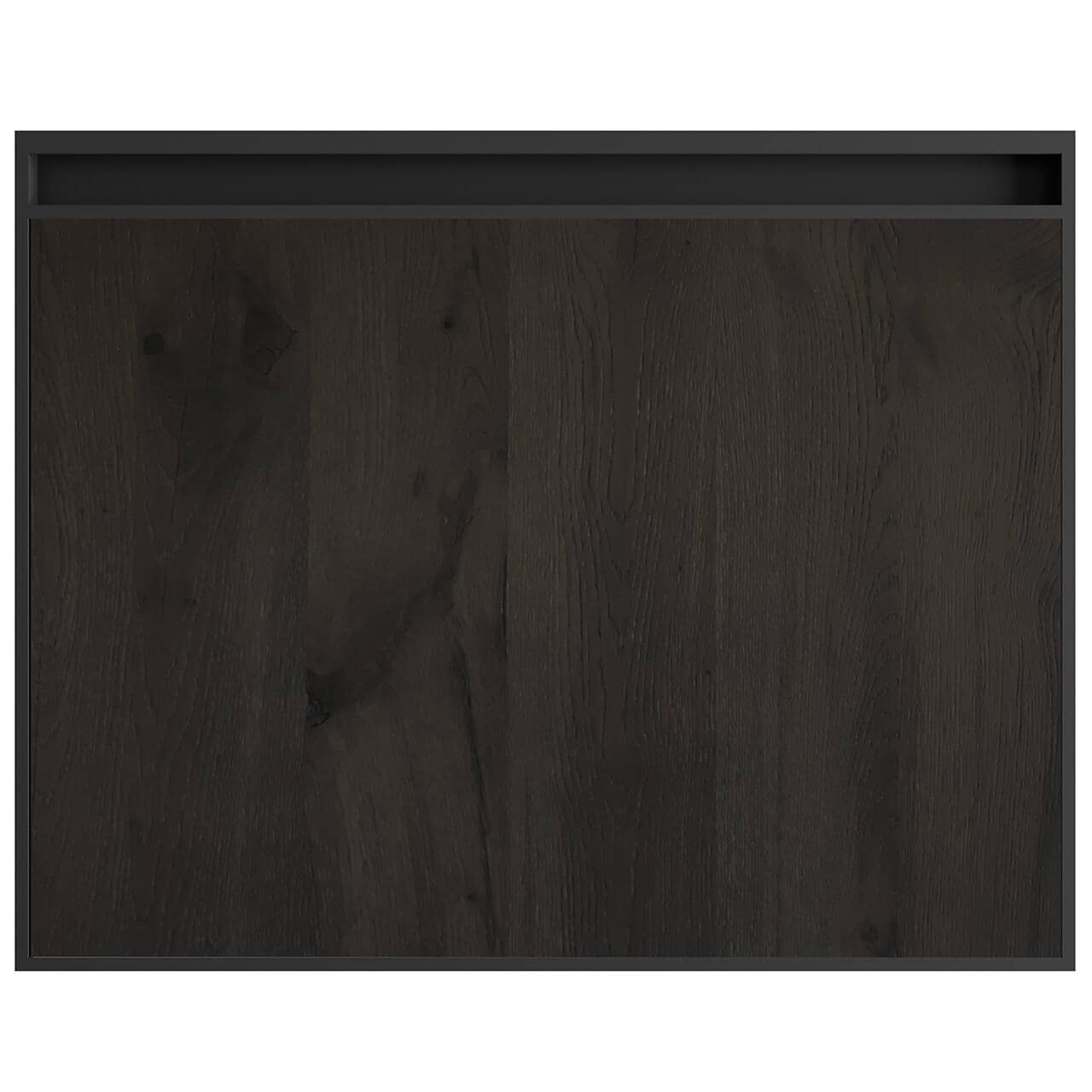 Närbild på kökslucka i laminat med trästruktur. Med integrerat handtag.