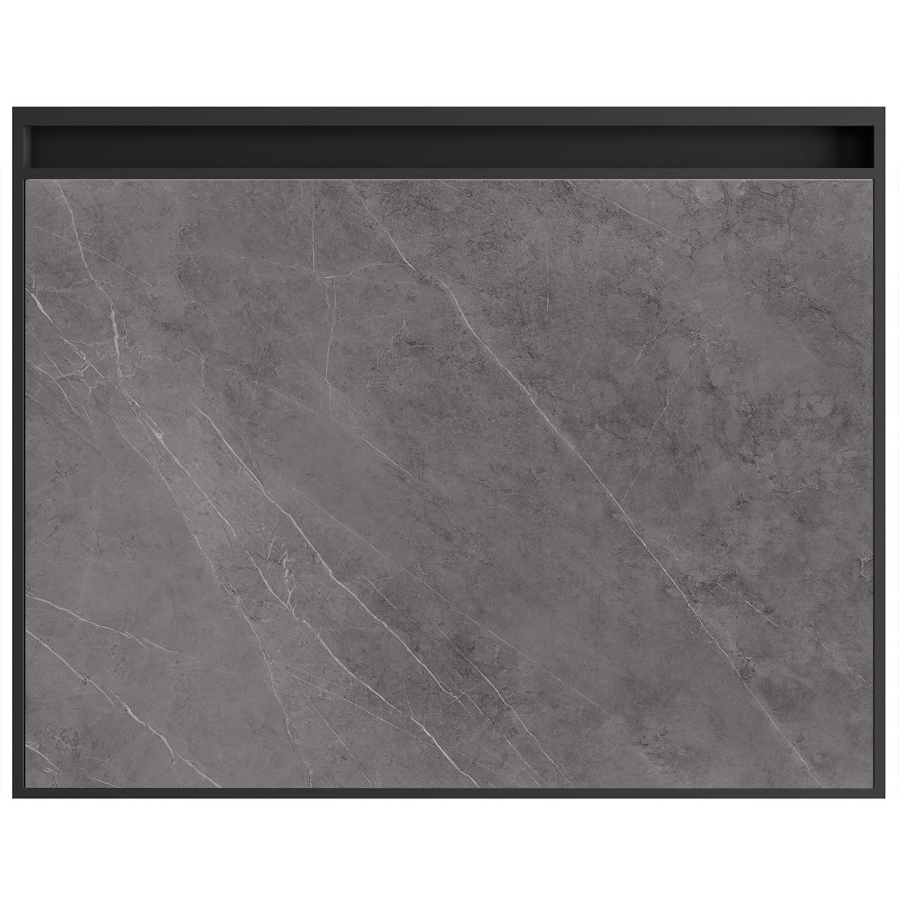 Närbild på kökslucka i laminat med stenstruktur. Med integrerat handtag.