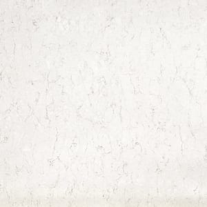 Produktbild på sten till bänkskiva, Snowy Ibiza från cosentino. En vit kompositsten med grå mönster ådring.