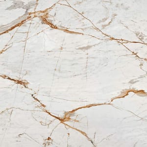 Produktbild på stenen Awakefrån cosentino, en keramisksten med vit bakgrund med röd, brun, guldig ådring.